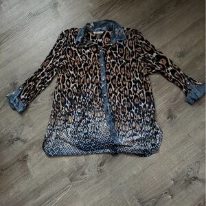 Leopard Print Button-Front Blouse - Brown/Black